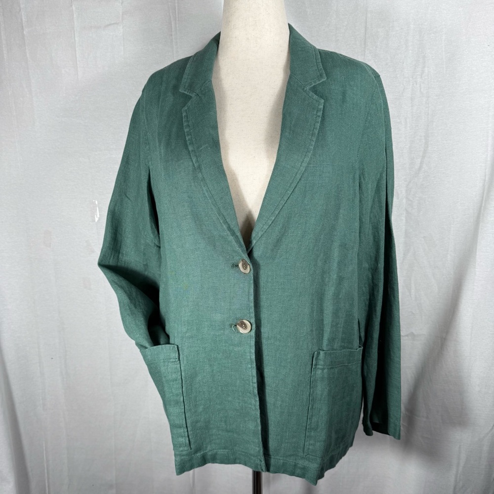 Coldwater‎ Creek Linen Green Blazer Womens Size L St Patricks Day Masters Spring